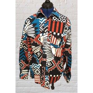 Wrangler Cowboy Cut Western Aztec Shirt Sz 16.5  35 XLong Tails Cotton Vintage